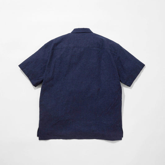 Indigo Dyed Cotton/Linen Camp Collar Shirt