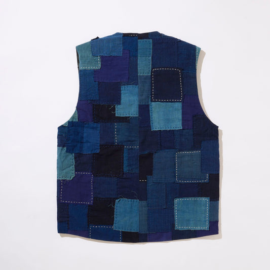 Boro Patchwork denim vest on a white background