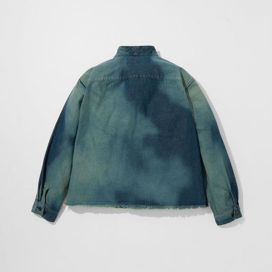 Denim Kimono Collar Cropped Jacket (Bleached)