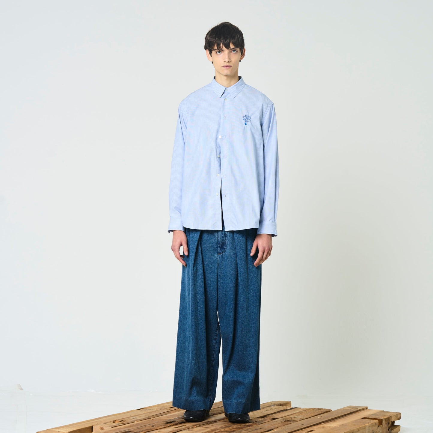 Mizuhiki Regular Collar Shirt -Sax Stripe-