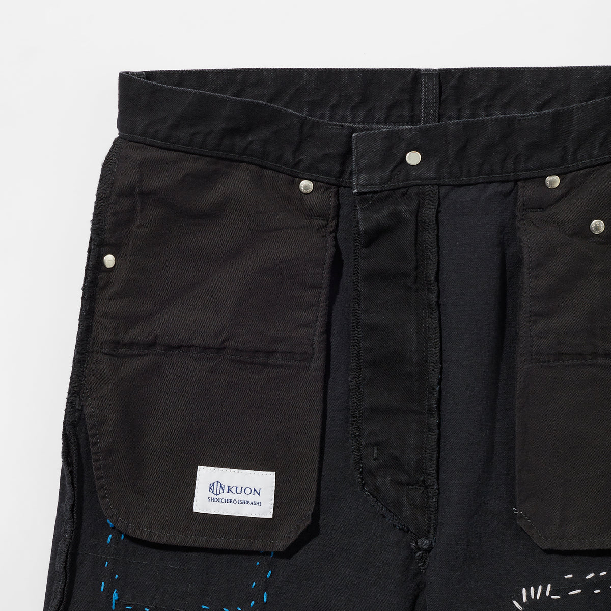 Sashiko Mended Black Denim Trousers