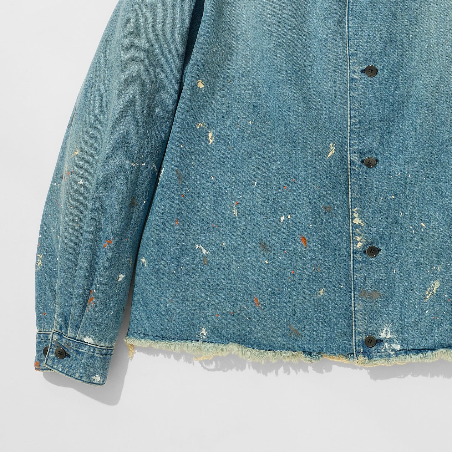 Denim Kimono Collar Cropped Jacket (Paint-Splattered)