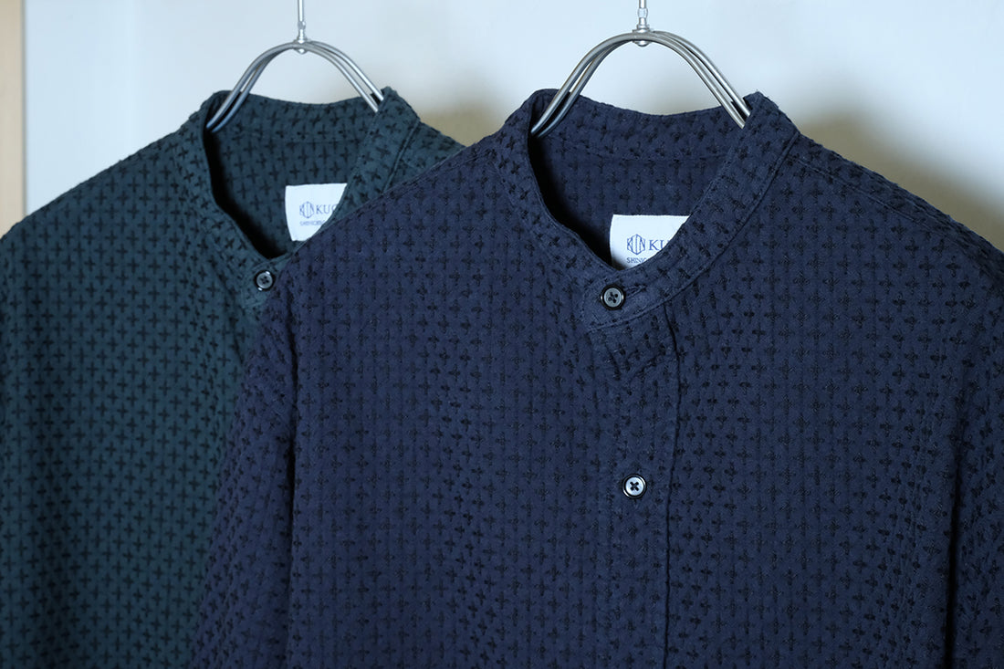 CROSS SASHIKO Band Collar Shirt