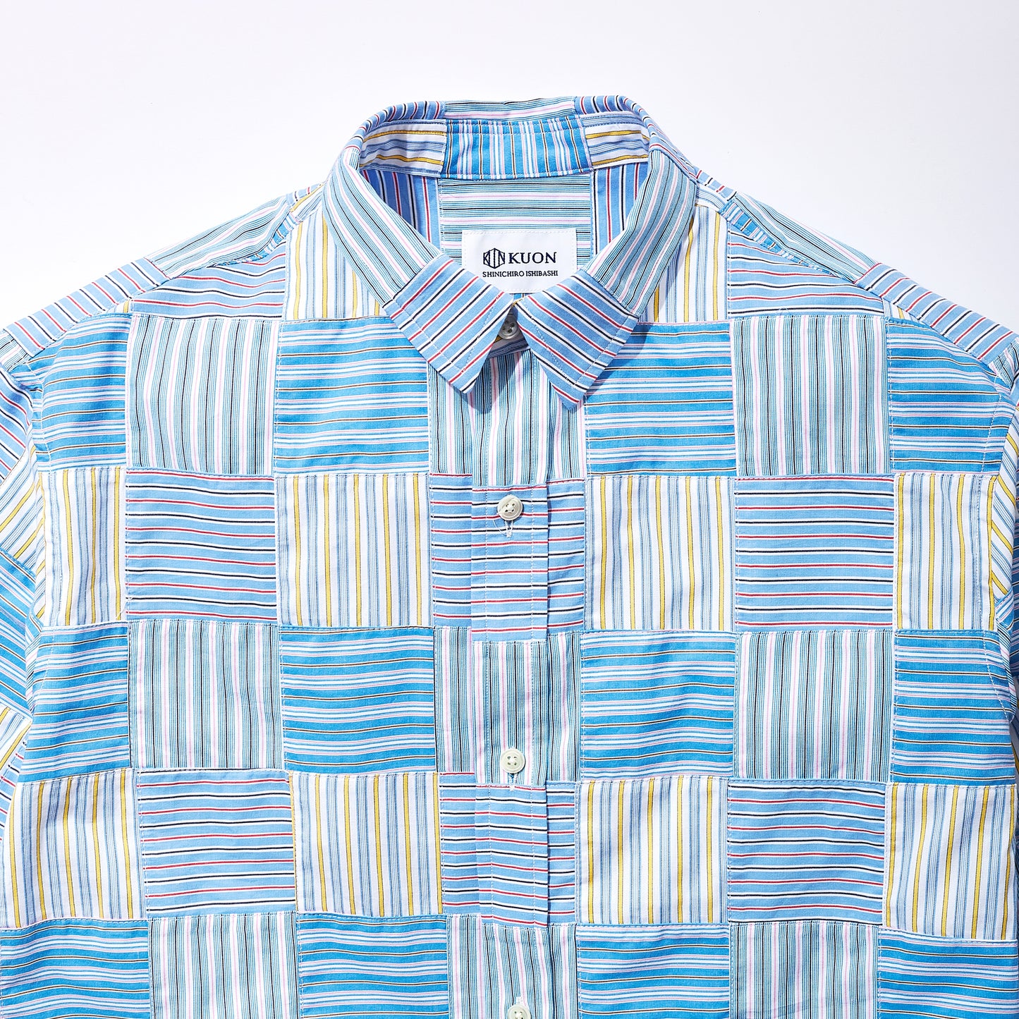Stripe Patchwork Regular Collar Shirt