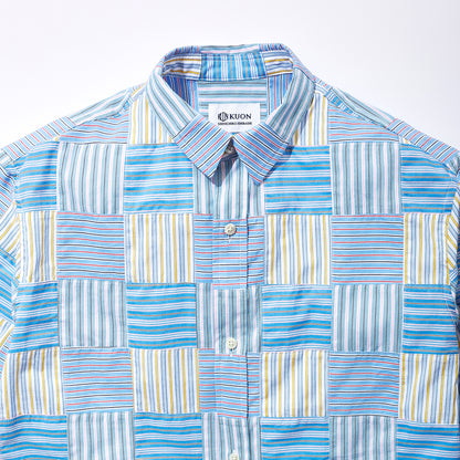 Stripe Patchwork Regular Collar Shirt