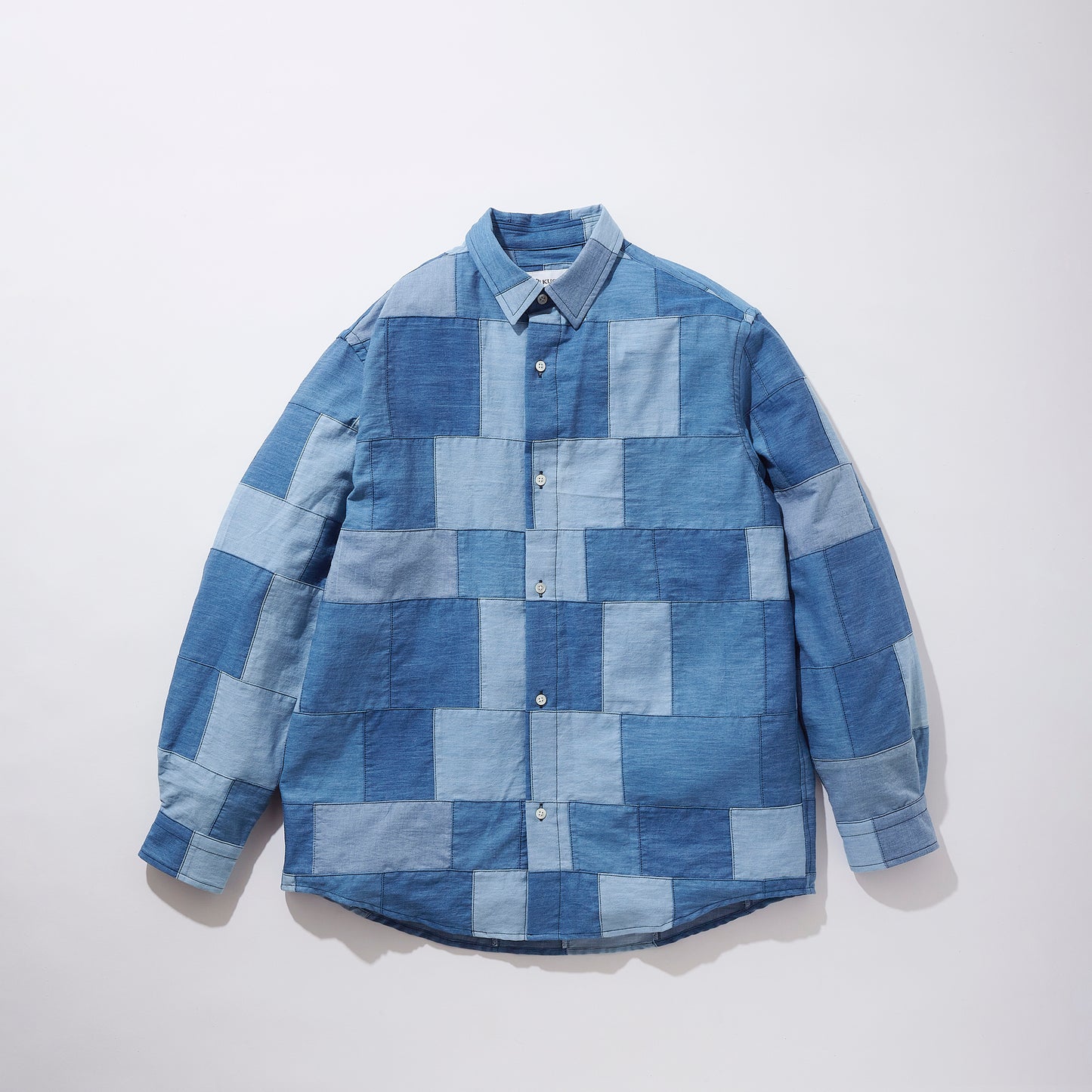 Denim Patchwork Regular Collar Shirt