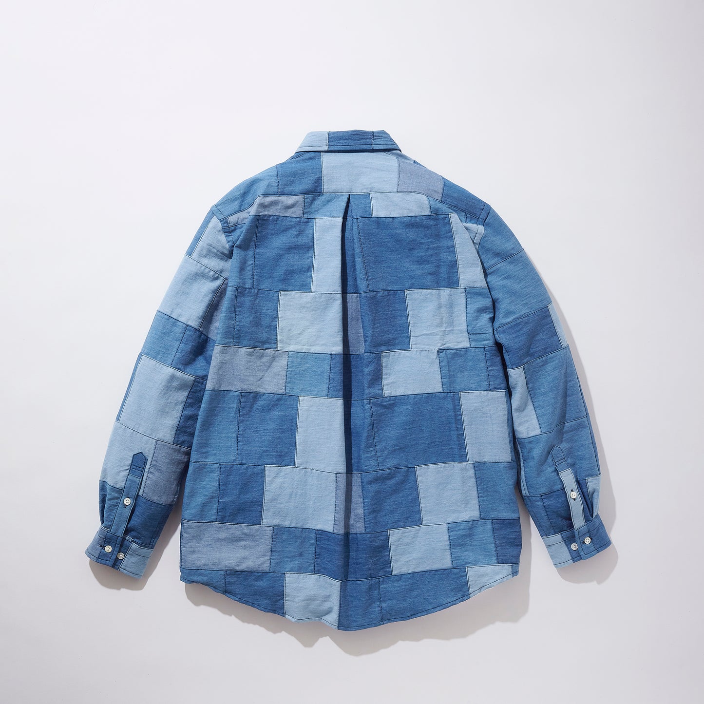 Denim Patchwork Regular Collar Shirt