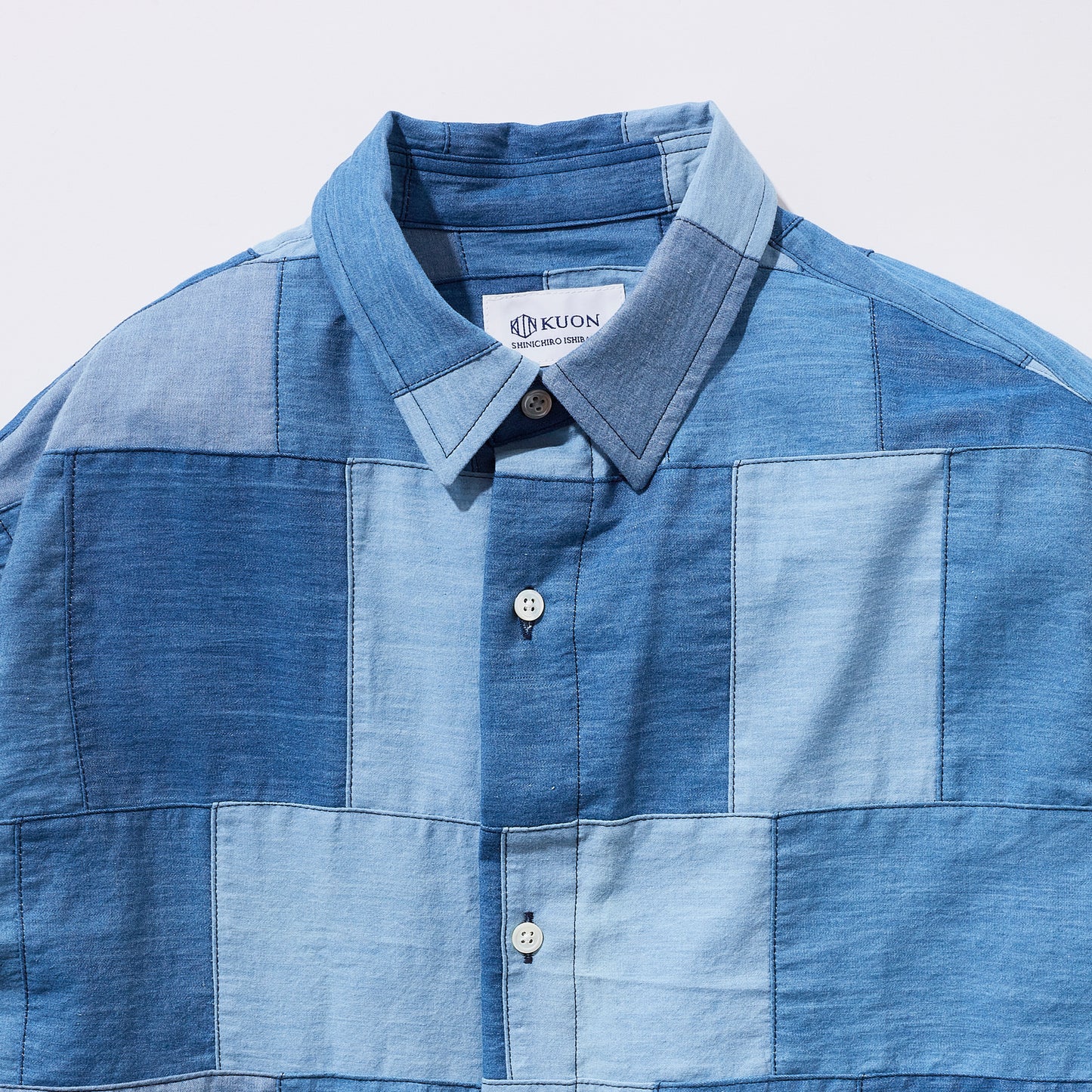 Denim Patchwork Regular Collar Shirt