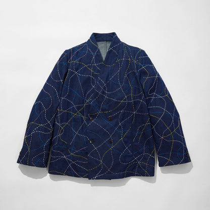 Kimono Collar Sashiko Jacket -Denim-