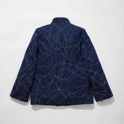 Kimono Collar Sashiko Jacket -Denim-