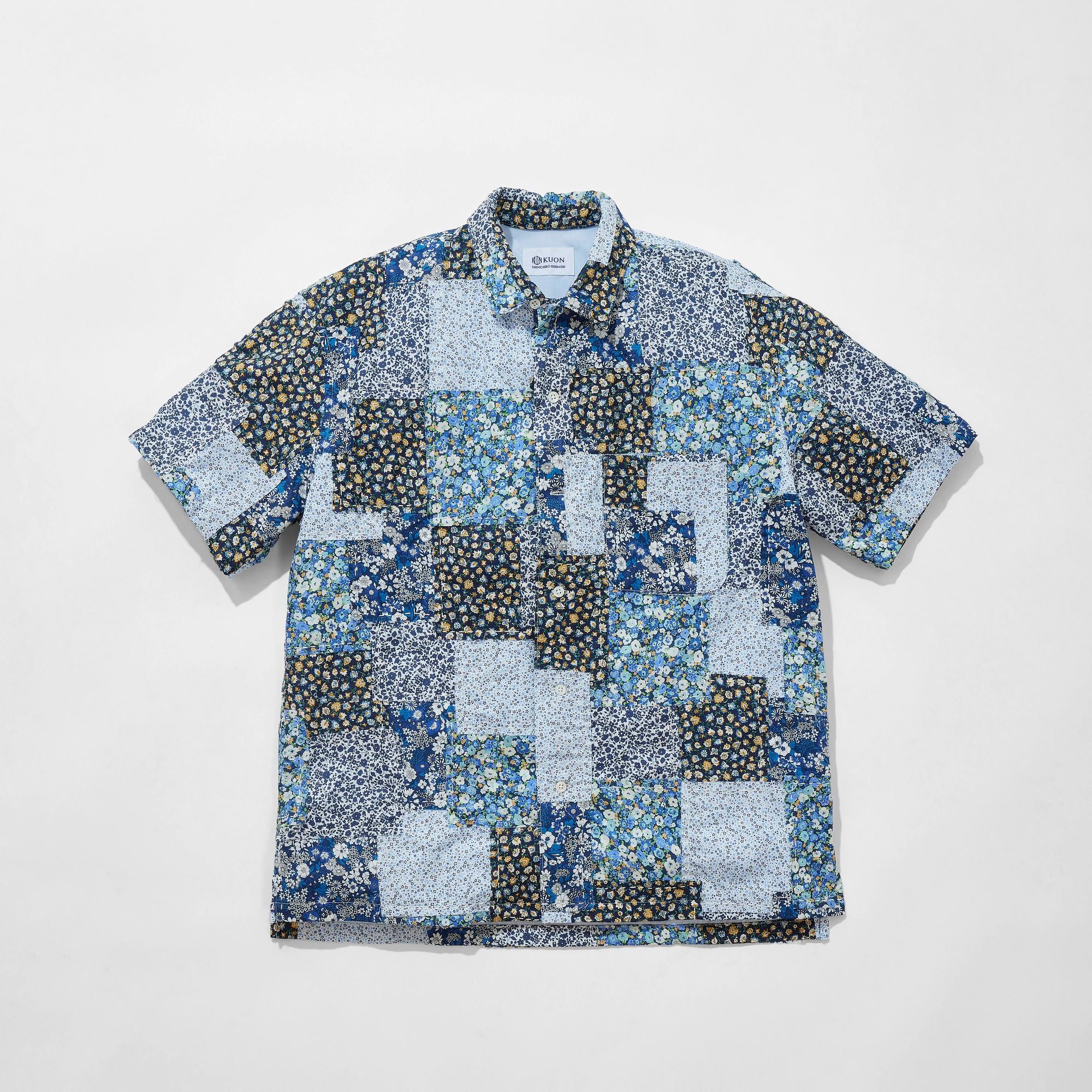 トップス KUON Boro Printed Camp Collar Shirt NAVY Floral Patchwork Camp Collar Shirt – KUON Tokyo