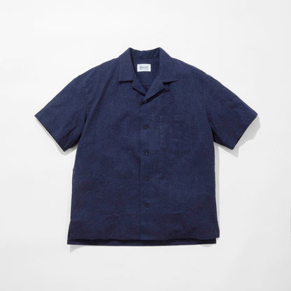 Indigo Dyed Cotton/Linen Camp Collar Shirt