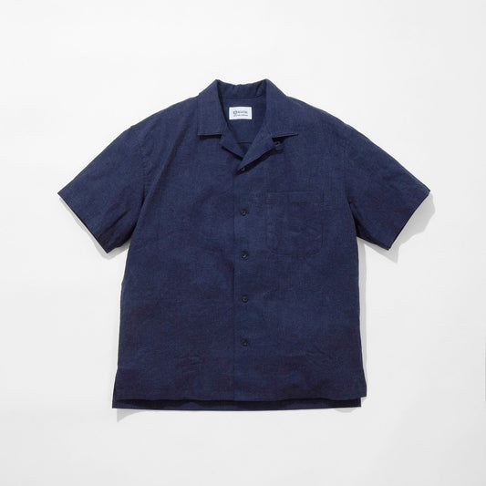 Indigo Dyed Cotton/Linen Camp Collar Shirt
