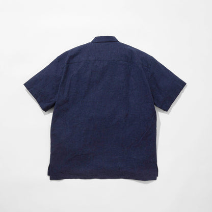 Indigo Dyed Cotton/Linen Camp Collar Shirt