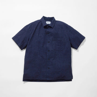 Indigo Dyed Cotton/Linen Camp Collar Shirt