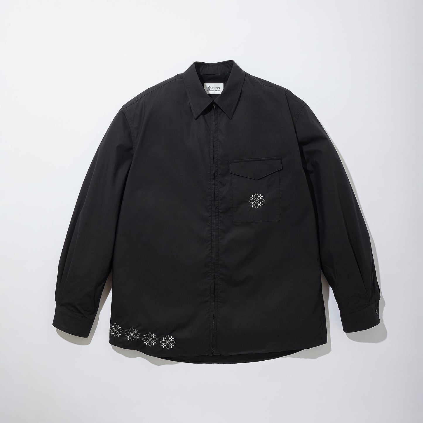 Cotton Poplin Zip-Up Shirt w/Sashiko Flower