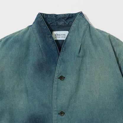 Denim Kimono Collar Cropped Jacket (Bleached)