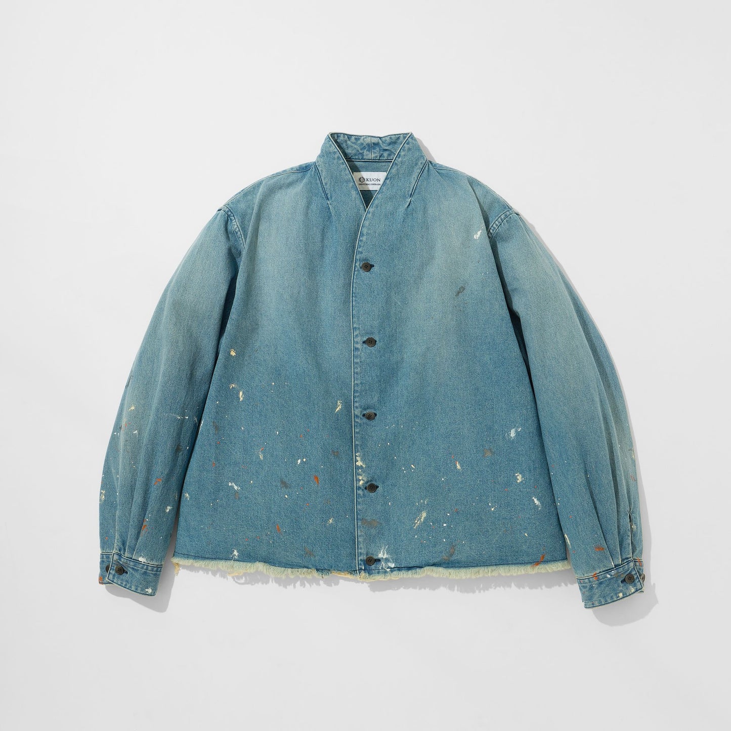 Denim Kimono Collar Cropped Jacket (Paint-Splattered)