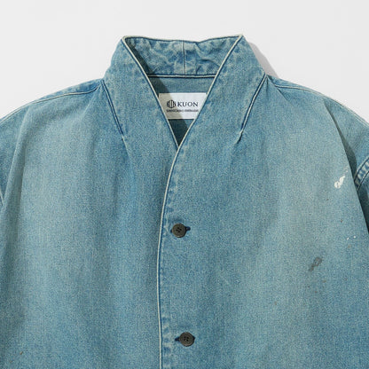Denim Kimono Collar Cropped Jacket (Paint-Splattered)