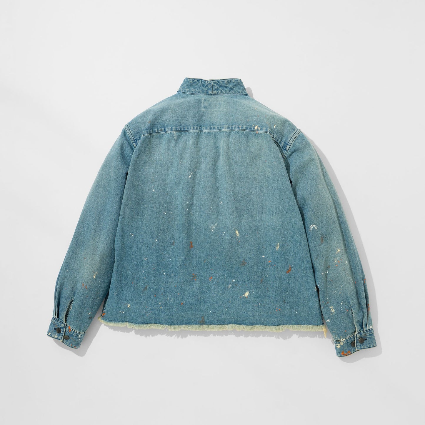 Denim Kimono Collar Cropped Jacket (Paint-Splattered)