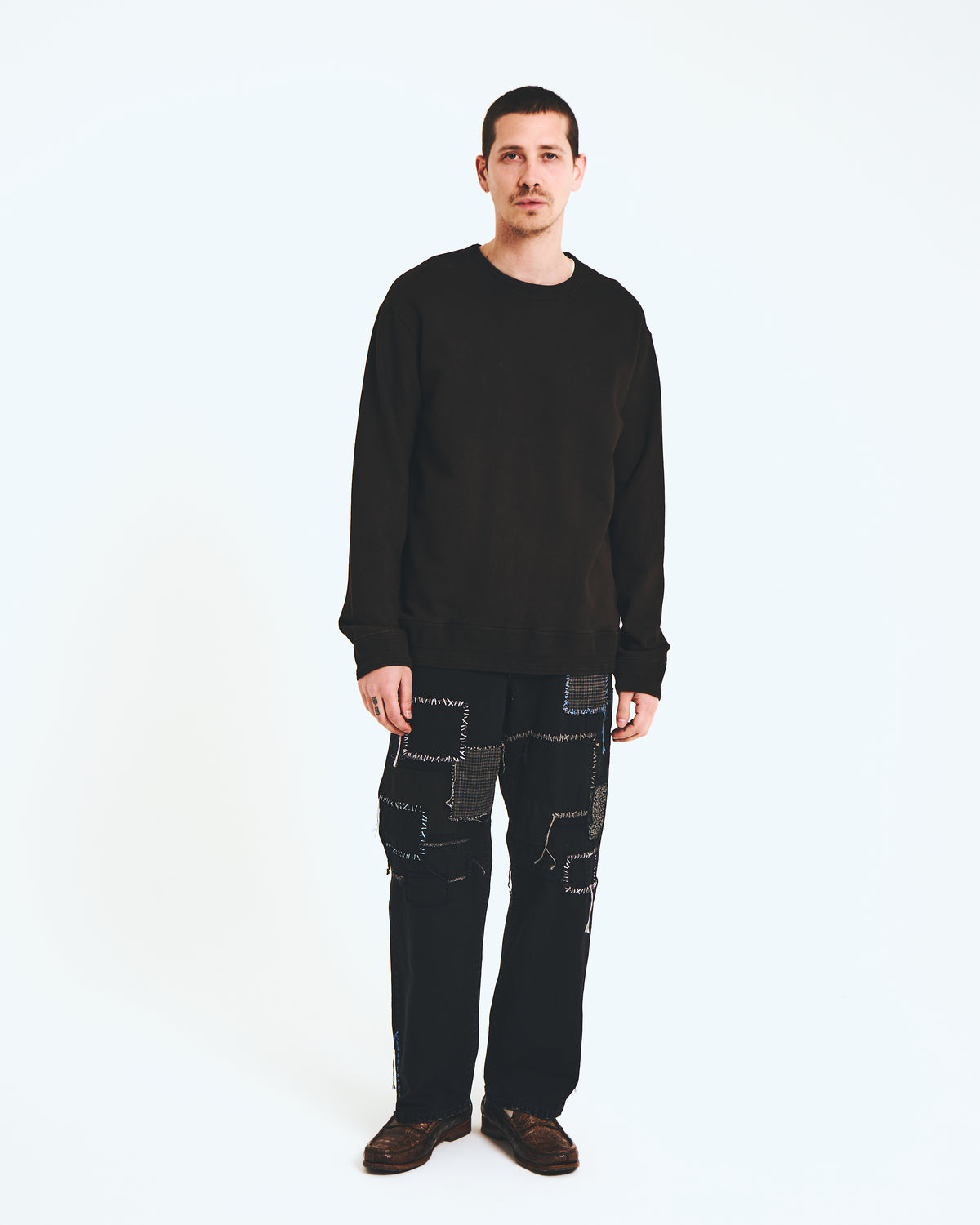 Sashiko Mended Black Denim Trousers