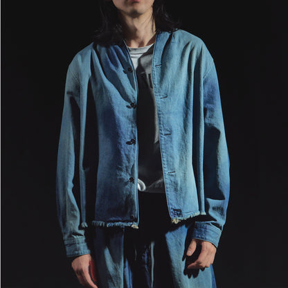 Denim Kimono Collar Cropped Jacket (Bleached)
