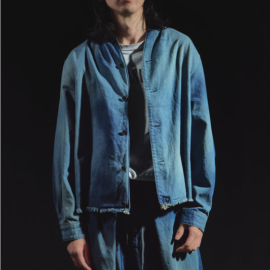Denim Kimono Collar Cropped Jacket (Bleached)