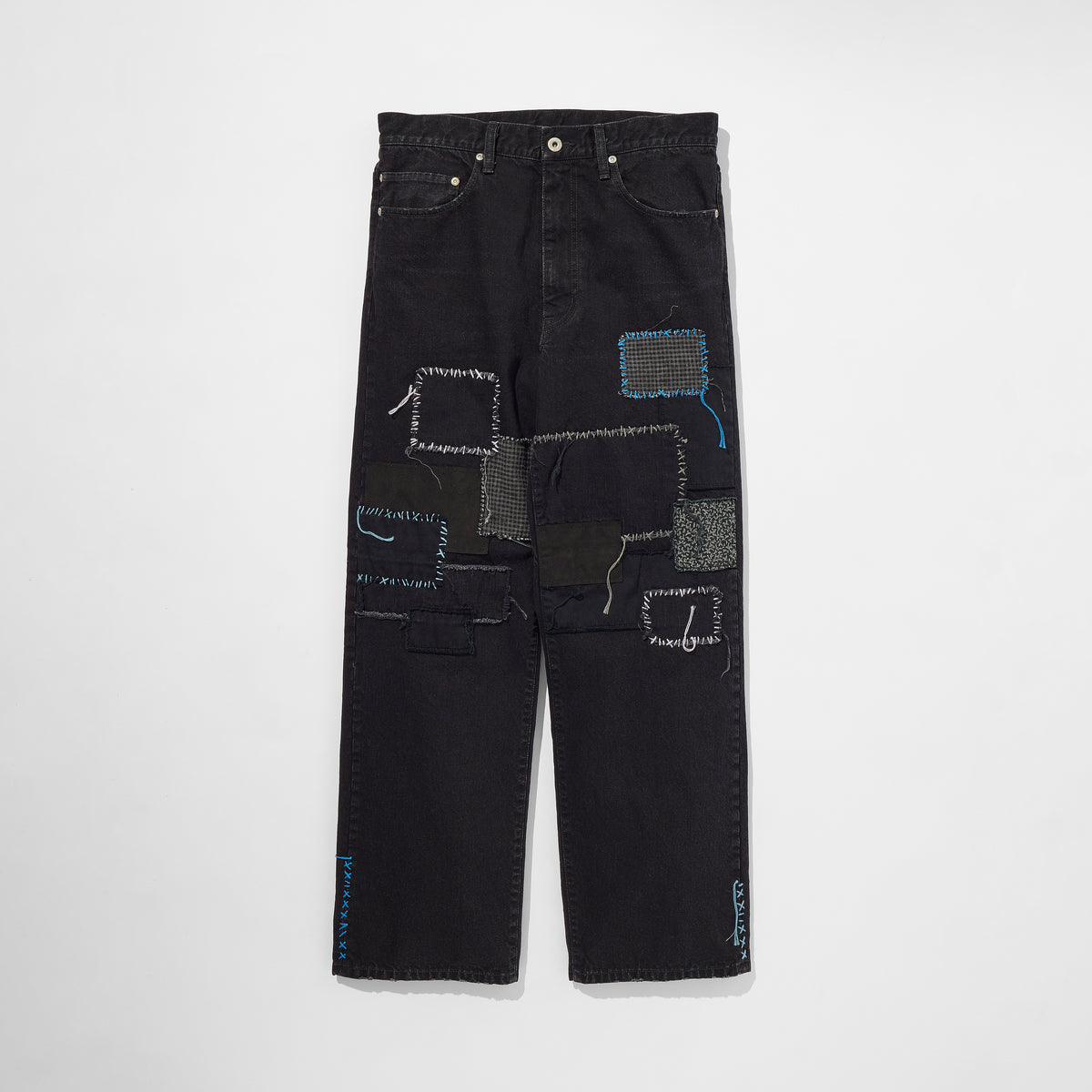 Sashiko Mended Black Denim Trousers
