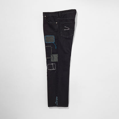 Sashiko Mended Black Denim Trousers