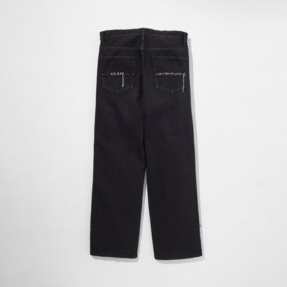 Sashiko Mended Black Denim Trousers