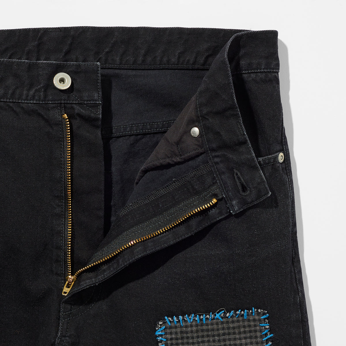 Sashiko Mended Black Denim Trousers