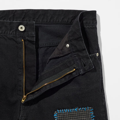 Sashiko Mended Black Denim Trousers