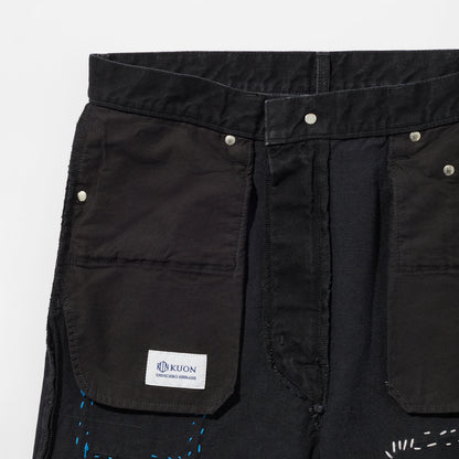 Sashiko Mended Black Denim Trousers