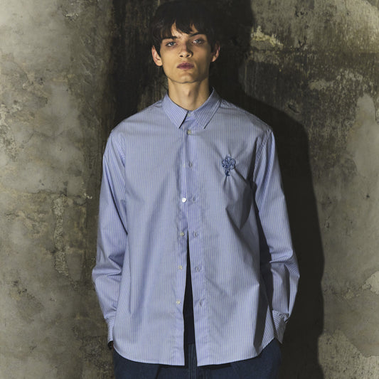 Mizuhiki Regular Collar Shirt -Sax Stripe-