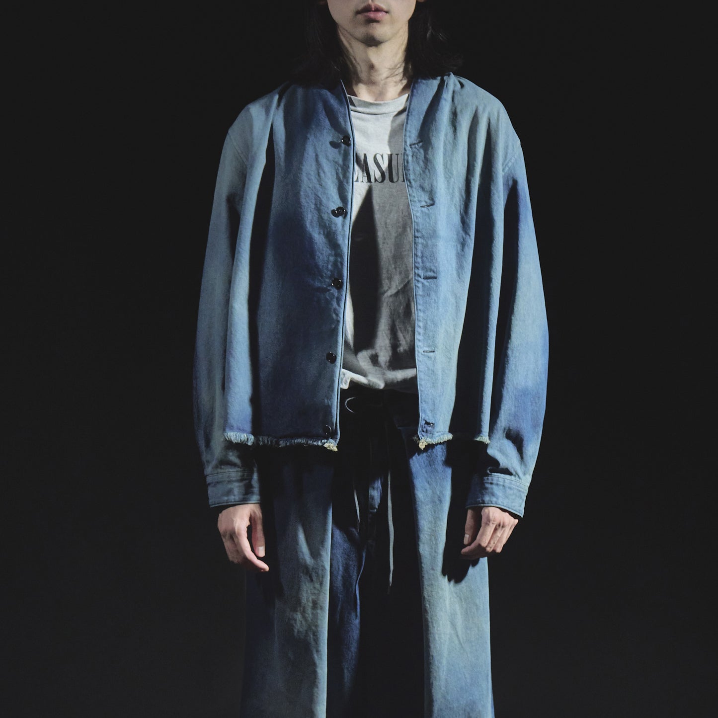 Denim Kimono Collar Cropped Jacket (Bleached)