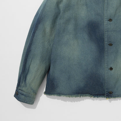 Denim Kimono Collar Cropped Jacket (Bleached)