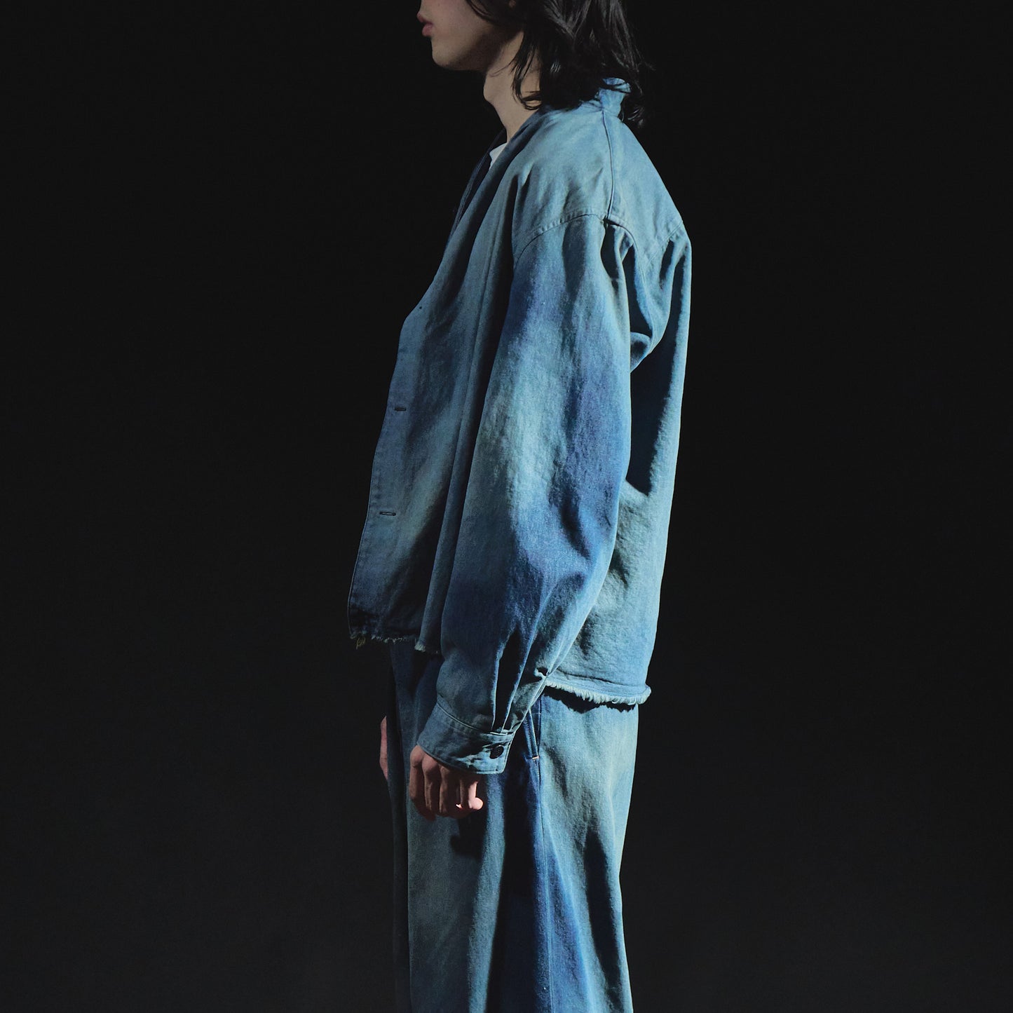 Denim Kimono Collar Cropped Jacket (Bleached)