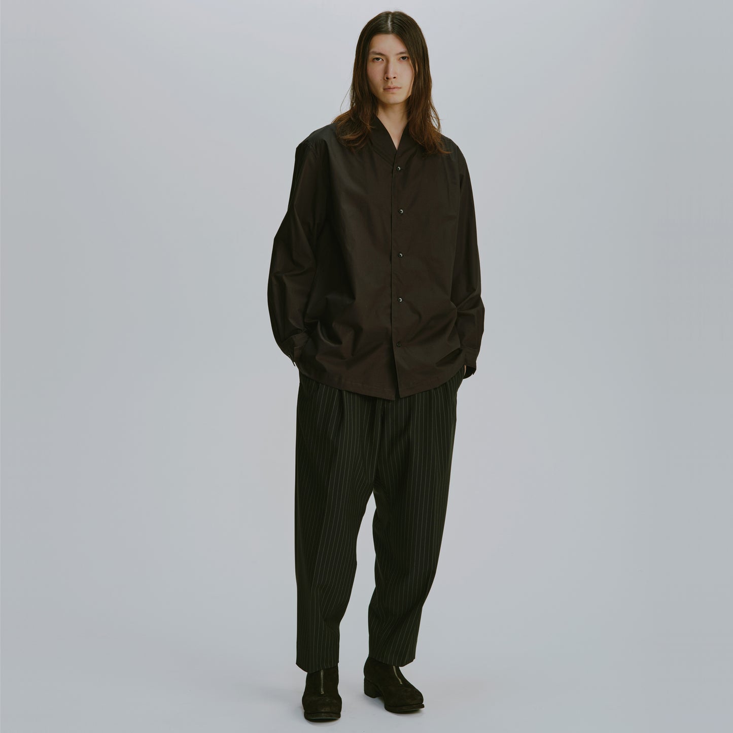 Cotton Poplin Kimono Collar Shirt