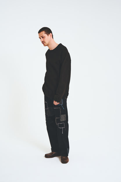 Sashiko Mended Black Denim Trousers