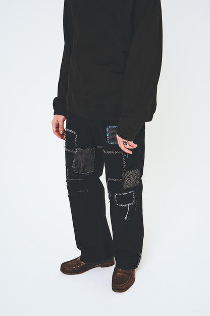 Sashiko Mended Black Denim Trousers