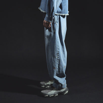 Denim Tapered Trousers (Paint-Splattered)