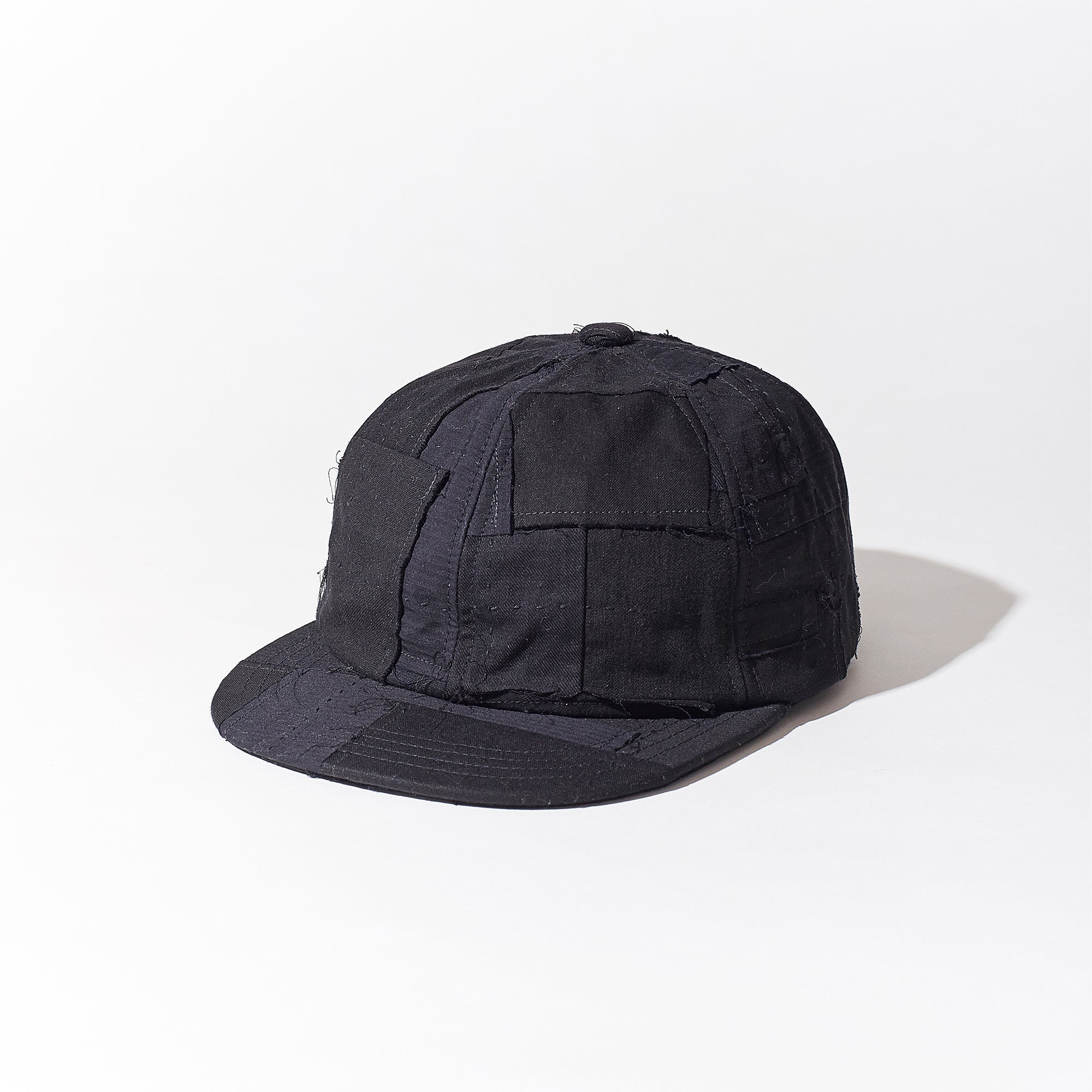 職人の賄い帽子 フォーパネルキャップ 黒×黒 TypeS ロングビルキャップ 