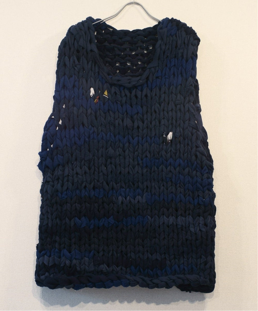 Hand Knit Vest w/vintage sweatshirts